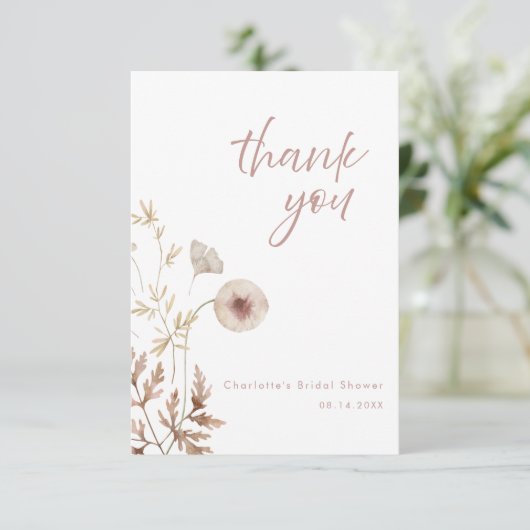 Botanische Bloemen Blush Roze Vrijgezellenfeest Bedankkaart (Staand voorkant)