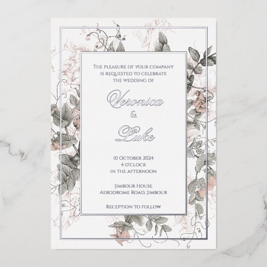 Botanische Bloemen Bruiloft Folie Uitnodiging (Voorkant)