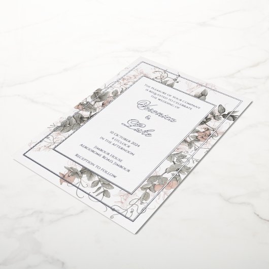 Botanische Bloemen Bruiloft Folie Uitnodiging (Gedraaid)