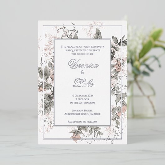 Botanische Bloemen Bruiloft Folie Uitnodiging (Staand Voorkant)