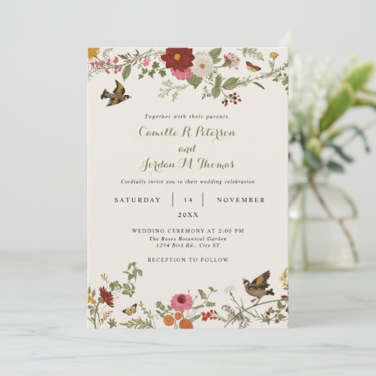  Botanische Bloemen Bruiloft Kaart (Staand voorkant)