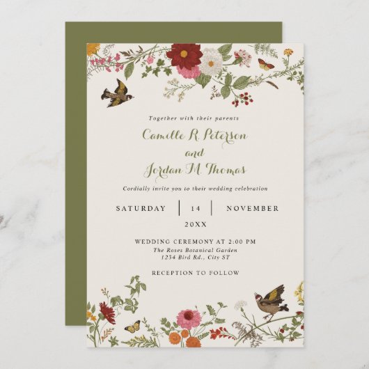  Botanische Bloemen Bruiloft Kaart (Voorkant / Achterkant)