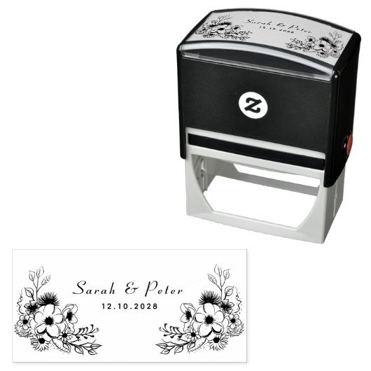 Botanische Bloemen Bruiloft Monogram Zelfinktende Stempel (In situ)