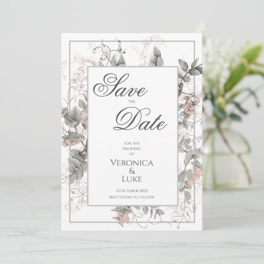  Botanische Bloemen Bruiloft Save The Date (Staand voorkant)