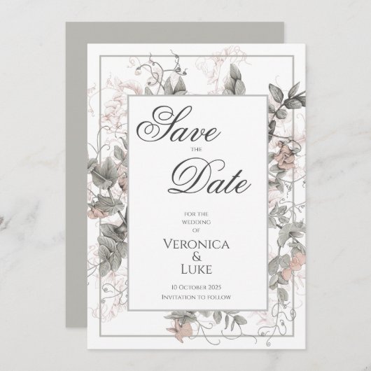 Botanische Bloemen Bruiloft Save The Date (Voorkant / Achterkant)