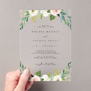 Botanische Bloemen Duidelijke Minimalistische Huwe Acryl Uitnodigingen