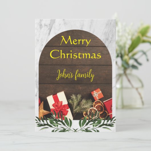 Botanische bloemen eenvoudige boog vrolijk kerstfe feestdagenkaart (Staand voorkant)