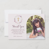 Botanische Bloemen Eerste Heilige Communie Boog Fo Bedankkaart (Voorkant)