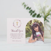 Botanische Bloemen Eerste Heilige Communie Boog Fo Bedankkaart (Staand voorkant)