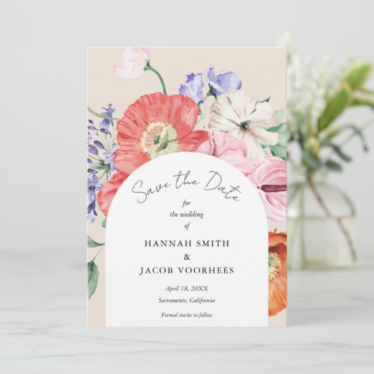 Botanische Bloemen Elegante Bruiloft Save the Date (Staand voorkant)