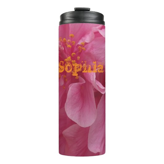 Botanische Bloemen Elegante Moderne Chic Roze Mono Thermosbeker (Voorkant)
