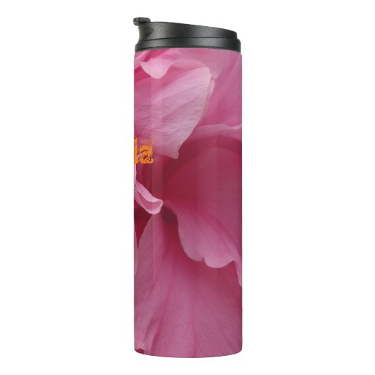 Botanische Bloemen Elegante Moderne Chic Roze Mono Thermosbeker (Geroteerd rechts)