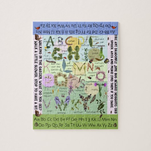Botanische bloemen en bugs ABC Alfabet Puzzle Legpuzzel (Verticaal)