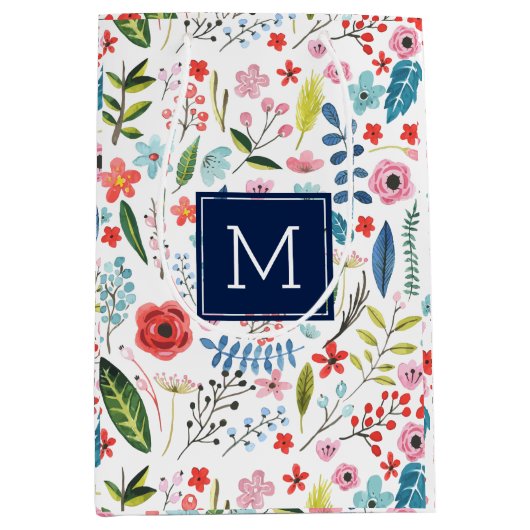 Botanische bloemen en luiken, kleurrijk patroon medium cadeauzakje (Voorkant)