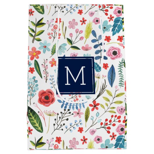 Botanische bloemen en luiken, kleurrijk patroon medium cadeauzakje (Achterkant)