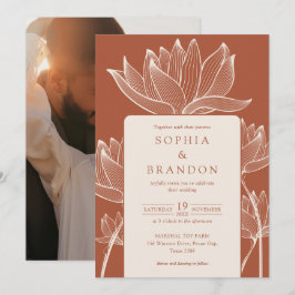 Botanische Bloemen Foto Terracotta Bruiloft Kaart