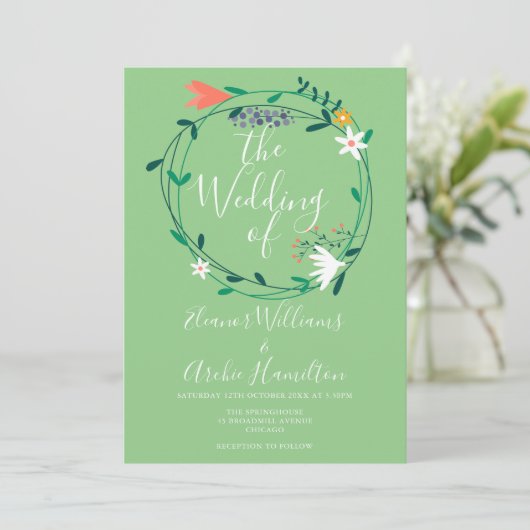 Botanische Bloemen Garland bruiloft uitnodiging (Staand voorkant)