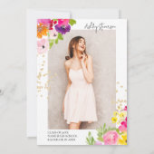 Botanische bloemen Gouden glitter foto afstuderen Kaart (Achterkant)