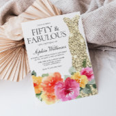 Botanische Bloemen Gouden Jurk 50ste Verjaardagsfe Kaart