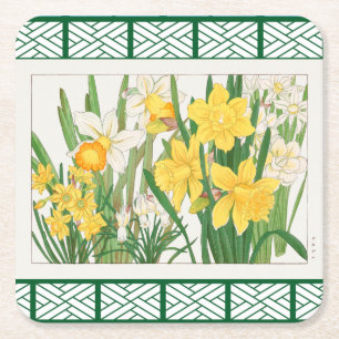 Botanische bloemen groen en geel kartonnen onderzetters