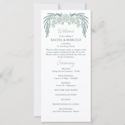 Botanische Bloemen Groen Trouwprogramma (Voorkant)