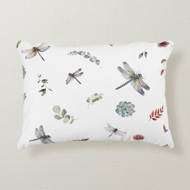 Botanische Bloemen Groen Waterverf Patroon Accent Kussen (Voorkant)