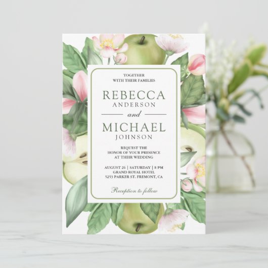 Botanische Bloemen Groene Appel Orchard Bruiloft Kaart (Staand voorkant)