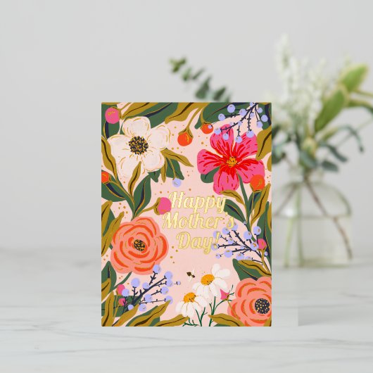 Botanische bloemen, groet van moeder folie feestdagen briefkaart (Staand Voorkant)