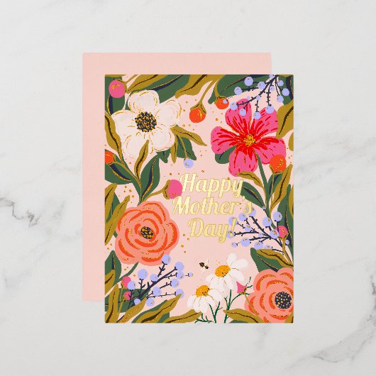 Botanische bloemen, groet van moeder folie feestdagen briefkaart (Voorkant / Achterkant)