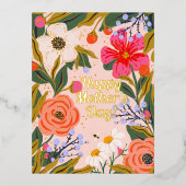 Botanische bloemen, groet van moeder folie feestdagen briefkaart (Voorkant)