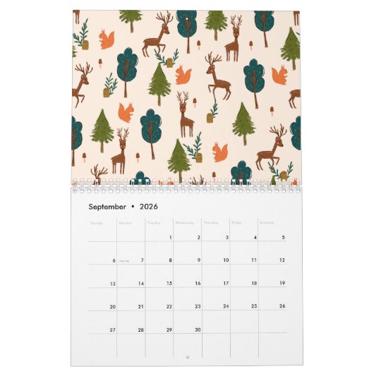 Botanische Bloemen Hand getrokken patroon geïllust Kalender (Sep 2026)