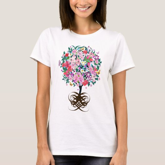 Botanische Bloemen Hart Vorm Swirls T-shirt (Voorkant)