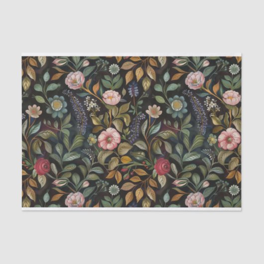 Botanische Bloemen Illustraties op Donkere Achterg Tissuepapier (Voorkant)