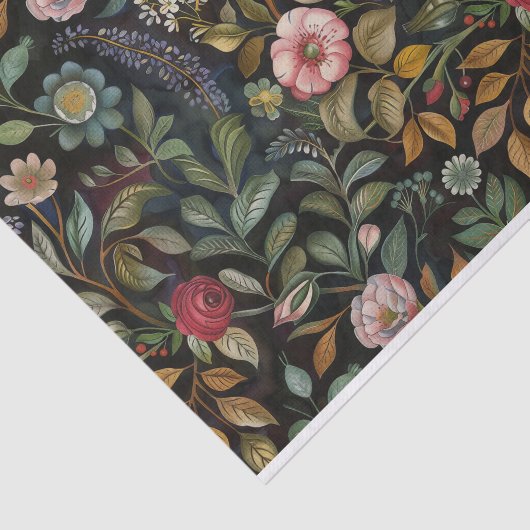 Botanische Bloemen Illustraties op Donkere Achterg Tissuepapier (Detail)