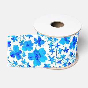 Botanische bloemen in diep blauw en wit grosgrain lint