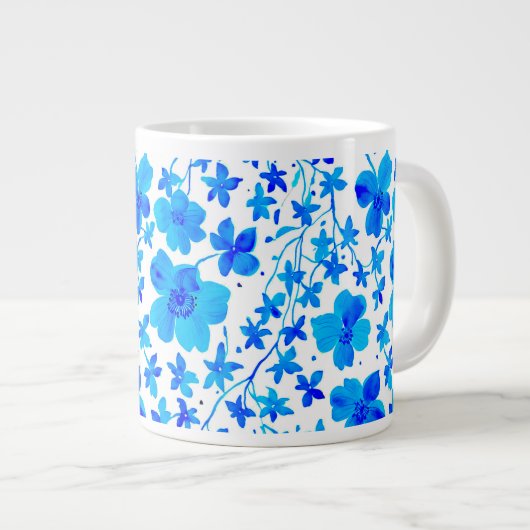 Botanische bloemen in diep blauw en wit grote koffiekop (Voorkant rechts)