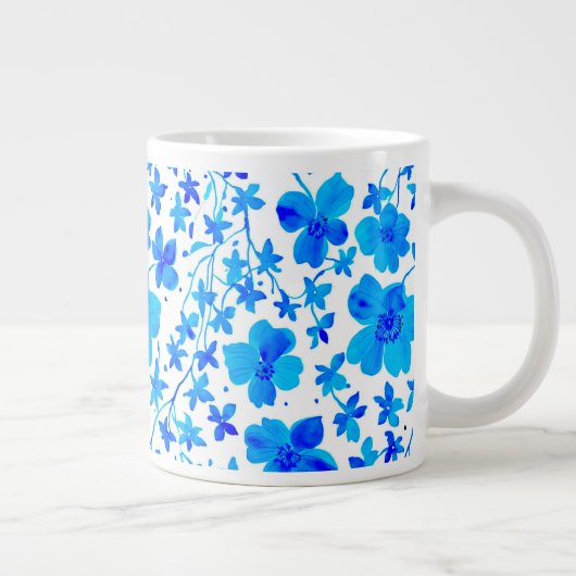 Botanische bloemen in diep blauw en wit grote koffiekop (Rechts)