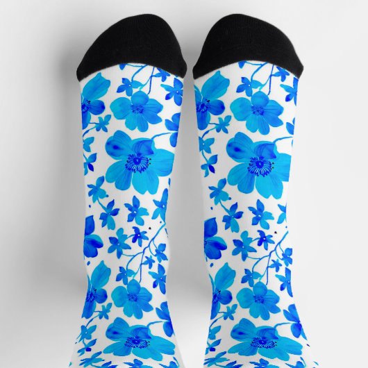 Botanische bloemen in diepblauw en wit sokken (Top)