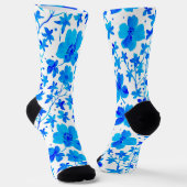 Botanische bloemen in diepblauw en wit sokken (Gebogen)