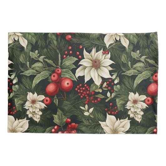 Botanische Bloemen Kerstpatroon Kussensloop (Achterkant)