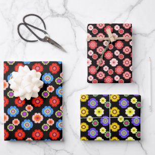 Botanische Bloemen Kleurrijke Tuin Patroon Zwart Inpakpapier Vel