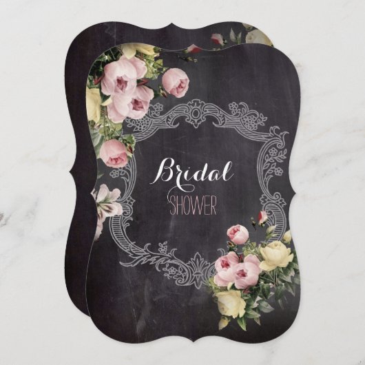 botanische bloemen krijtbord bruids thee partij kaart (Voorkant / Achterkant)