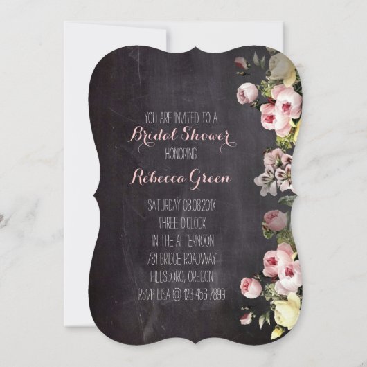 botanische bloemen krijtbord bruids thee partij kaart (Achterkant)