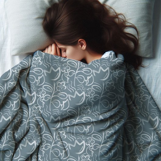 Botanische bloemen Leisteen grijs wit bloemmotief Fleece Deken