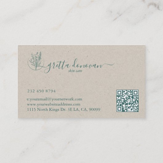 Botanische bloemen logo beige ambachtpapier terug visitekaartje (Achterkant)