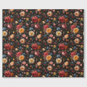 Botanische Bloemen Moody  Antiek Nederlands Zwart Cadeaupapier (Vlak)