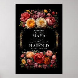 Botanische Bloemen Moody Black Wedding Welkom Poster