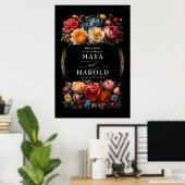 Botanische Bloemen Moody Black Wedding Welkom Poster (Thuiskantoor)