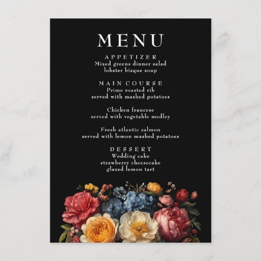 Botanische Bloemen Moody Vintage Wedding Menu (Voorkant)