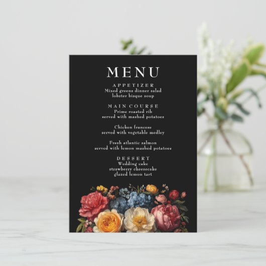 Botanische Bloemen Moody Vintage Wedding Menu (Staand voorkant)